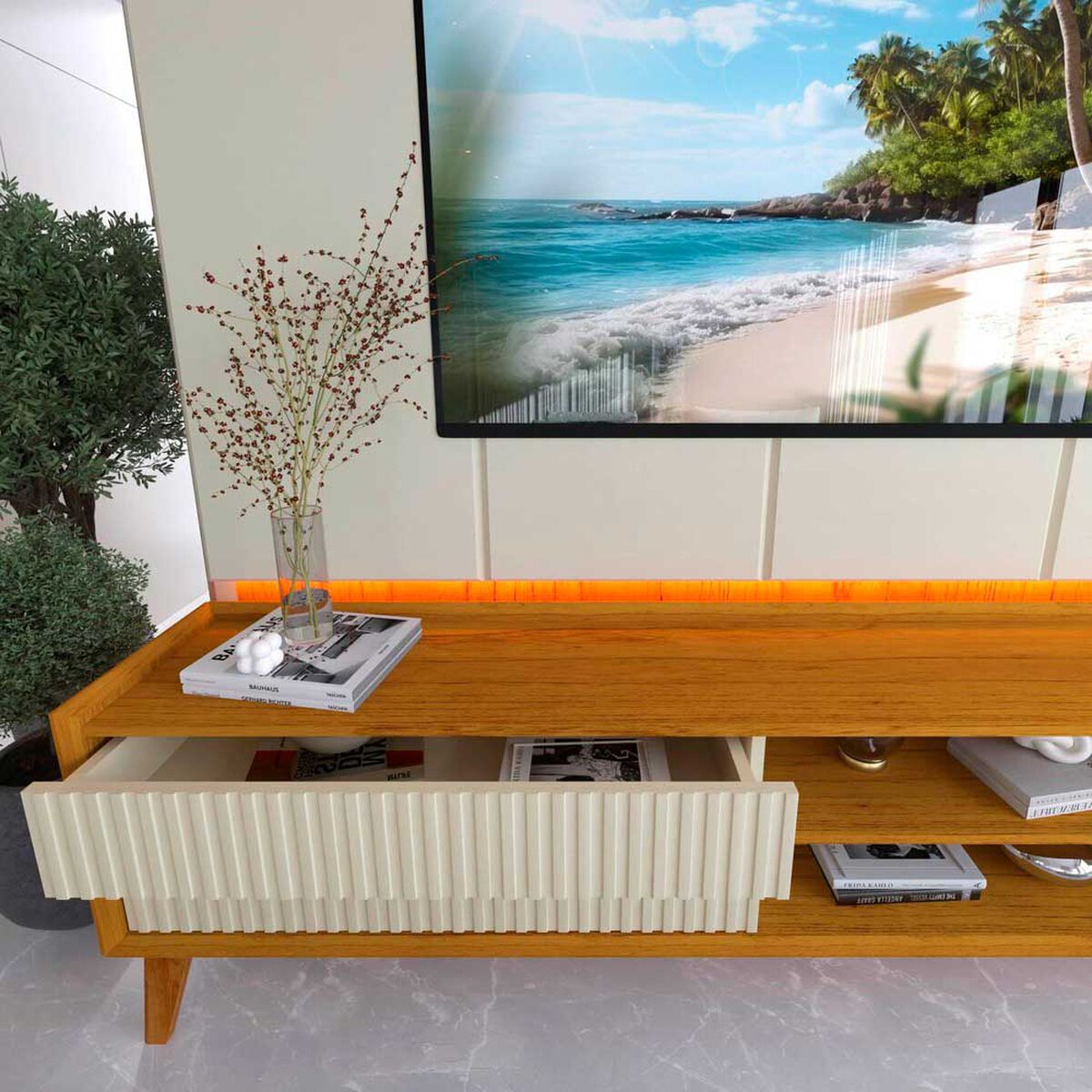 Rack + Panel Decocasa Magnfico hasta 85" Natural Off White