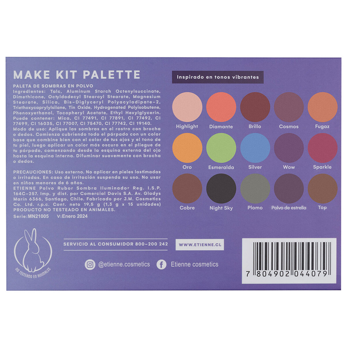 Paleta de Sombras Make kit Shine 15 Colores Etienne