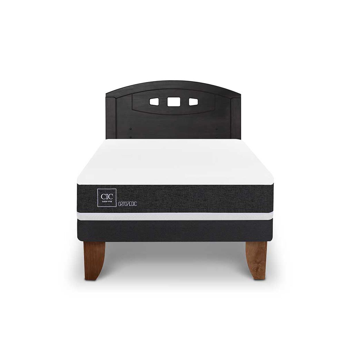 Cama Europea CIC 1,5 Plazas Ortopedic + Respaldo Gales Negro