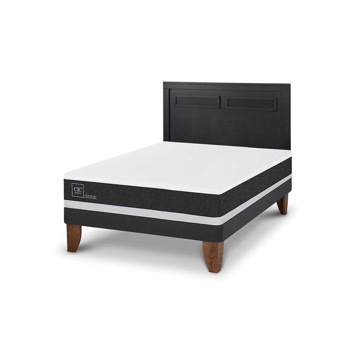 Cama Europea CIC 2 Plazas Ortopedic + Respaldo Milan Negro