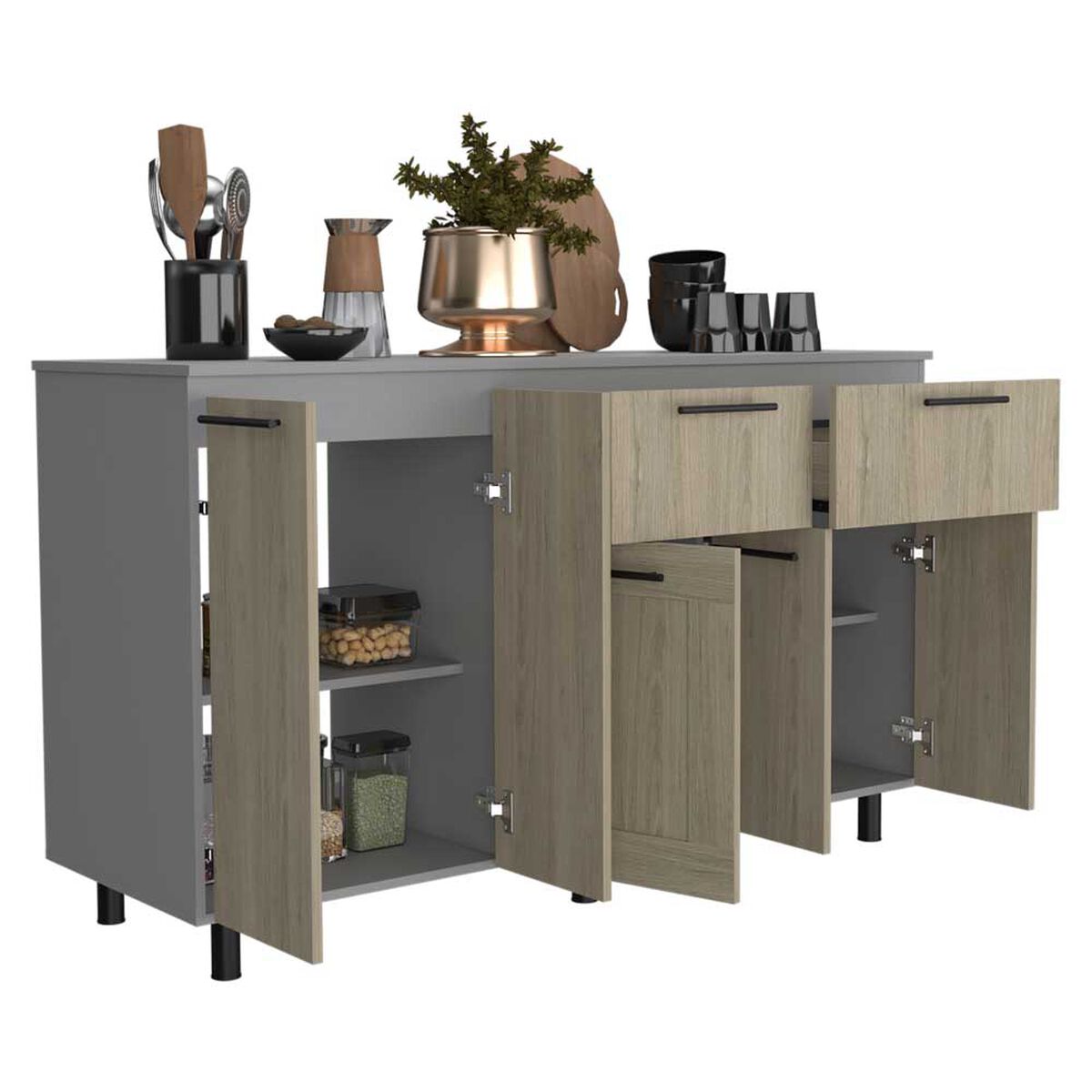 Mueble de Cocina Inferior TuHome Hasselt 2 Puertas 2 Cajones Gris Rovere