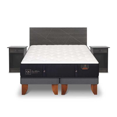 Cama Europea CIC Base Dividida King Premium + Respaldo + 2 Veladores Villarrica