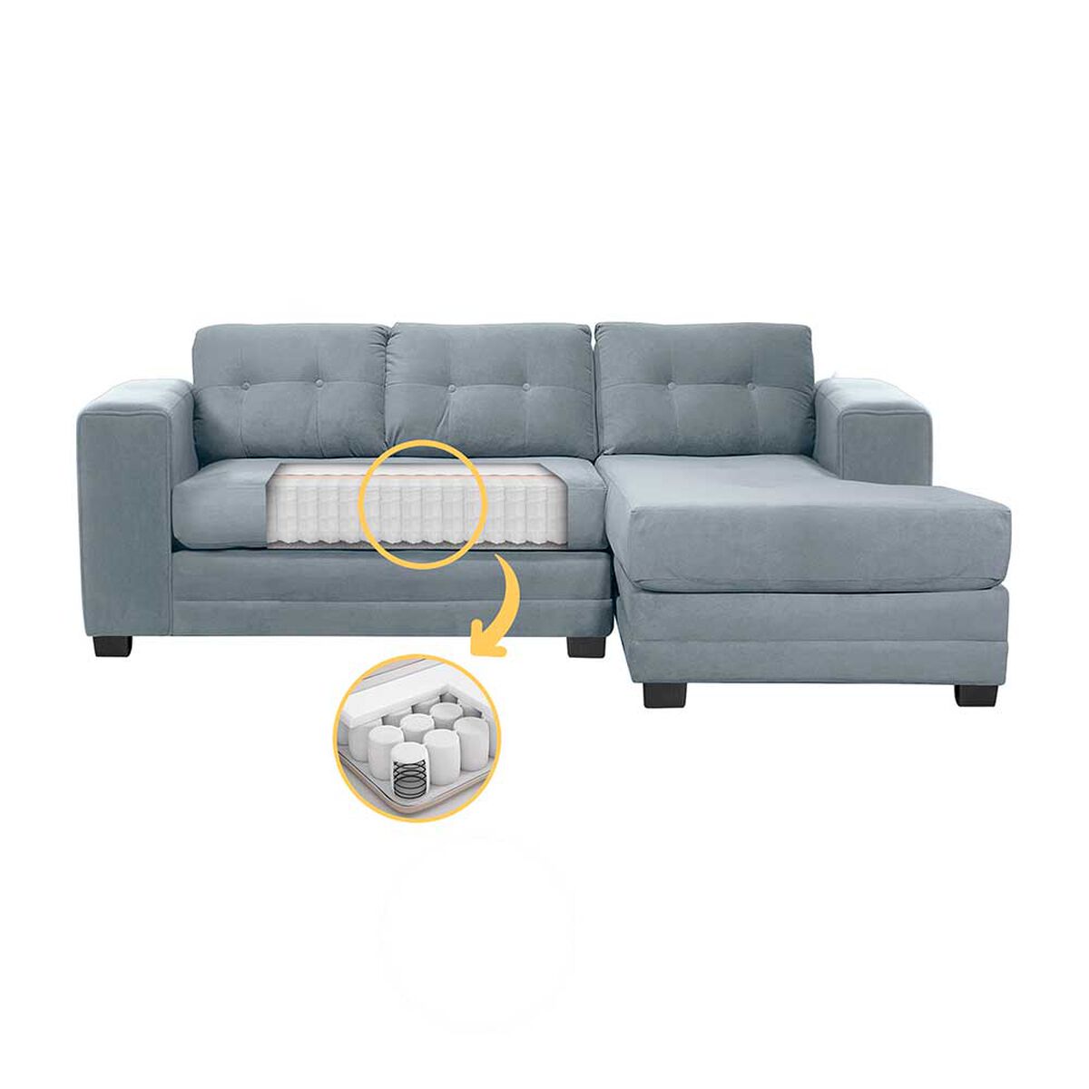 Sof&aacute; Seccional Derecho Living Factory Roma 3 Cuerpos Gris