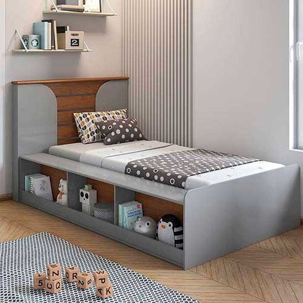 Base Cama Funcional Decocasa 1 Plaza Yumi + Mueble Auxiliar