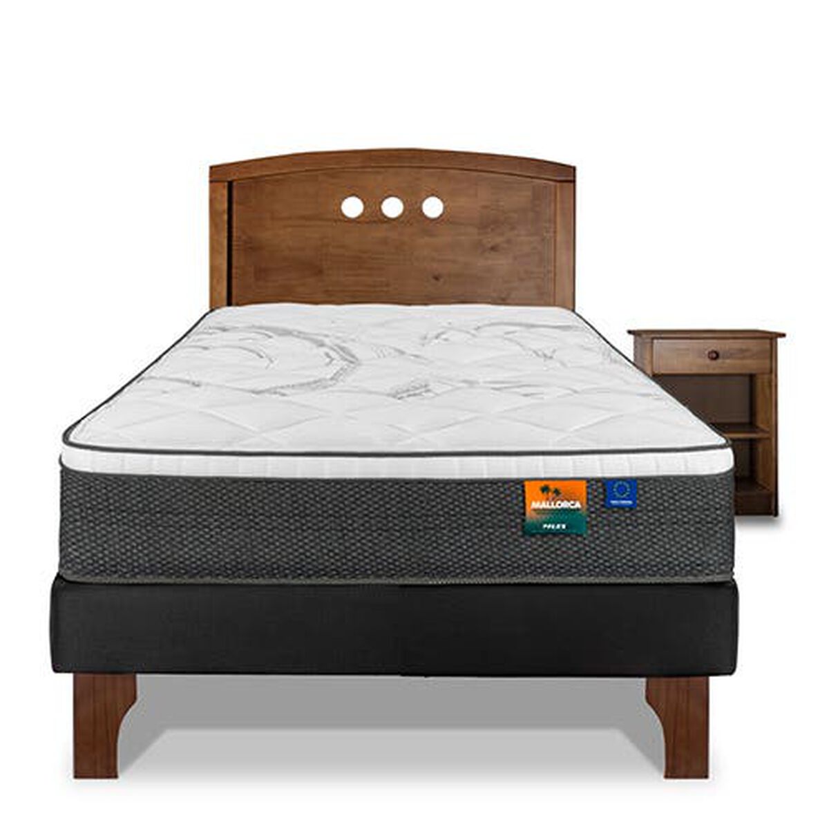 Cama Europea Flex 1,5 Plazas Mallorca + Respaldo + Velador Juvenil