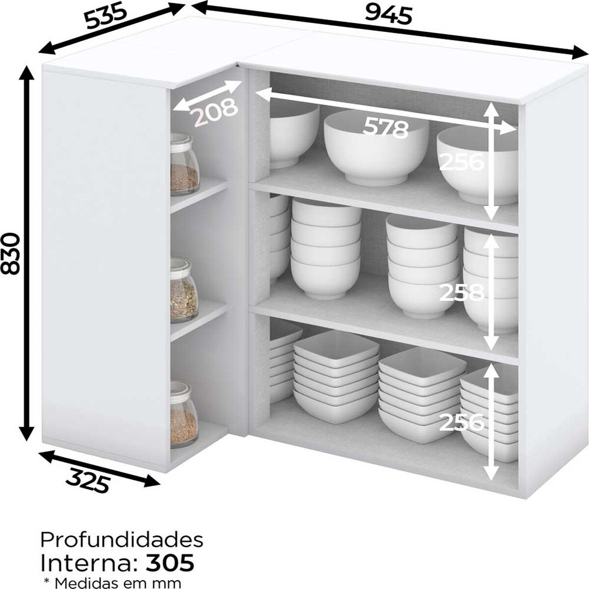 Combo Cocina Esquinero Mueble Aéreo + Base Americana Blanco