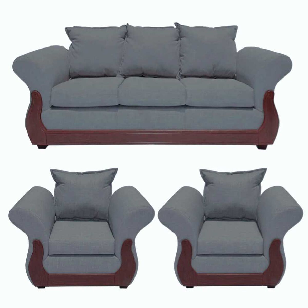 Juego de Living Ruzam Mobel Tokio Sofá 3 Cuerpos + Dos Sillones 1 Cuerpo Lino Gris