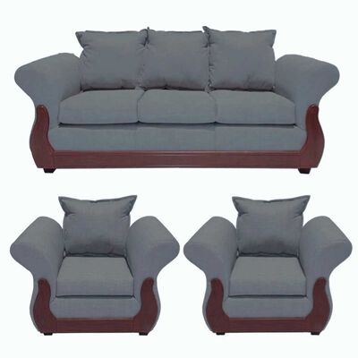 Juego de Living Ruzam Mobel Tokio Sofá 3 Cuerpos + Dos Sillones 1 Cuerpo Lino Gris
