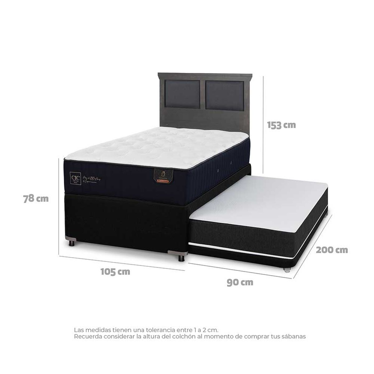 Cama Nido CIC 1,5 Plazas Premium + Respaldo Torino