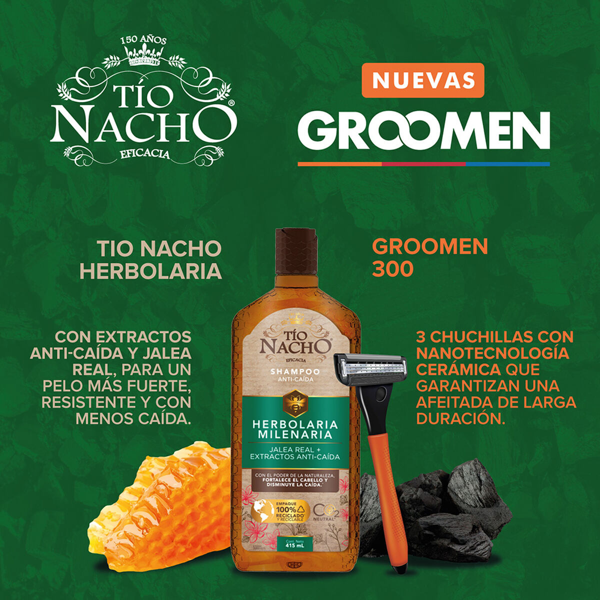 Pack Tío Nacho 1 Shampoo Herbolaria 415 ml + Groomen 300