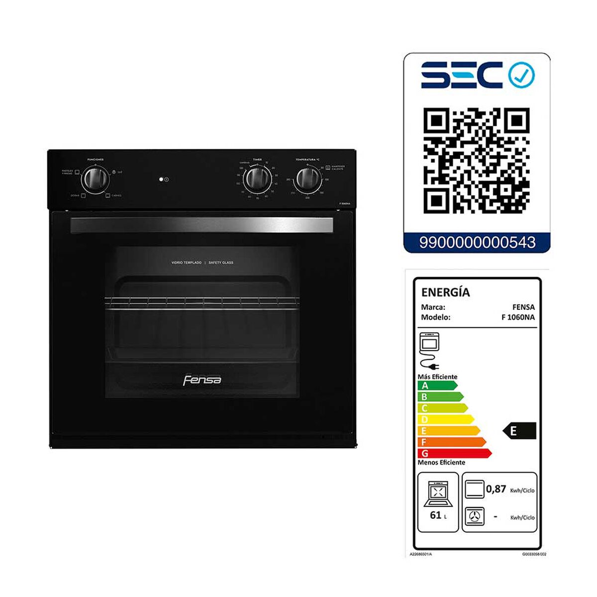 Horno Empotrado Fensa F 1060N A 66 lts.