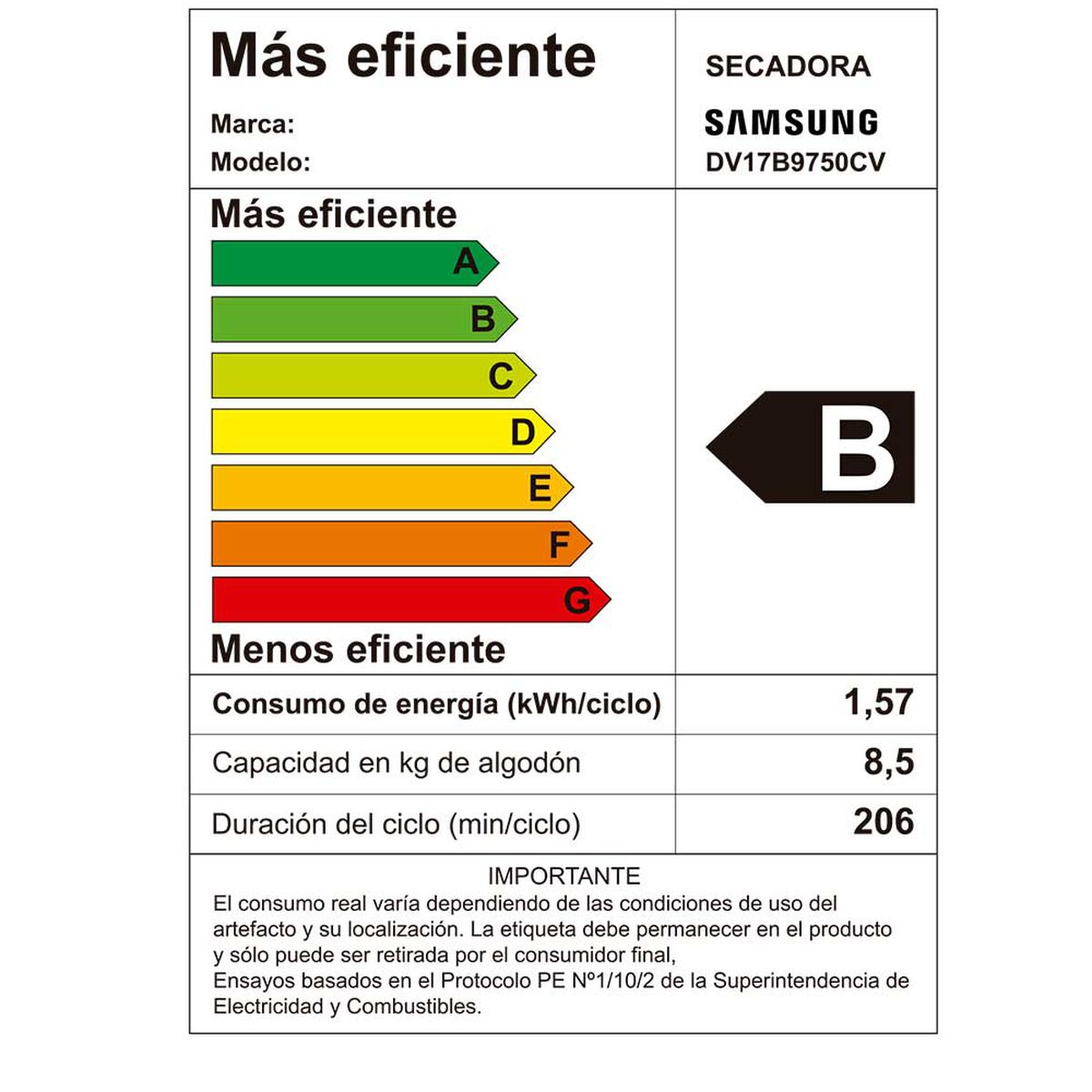 Secadora de Ropa Samsung DV17B9750C 17 kg.