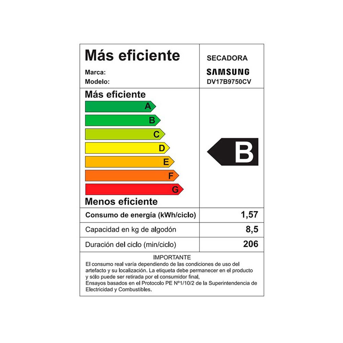 Secadora de Ropa Samsung DV17B9750C 17 kg.