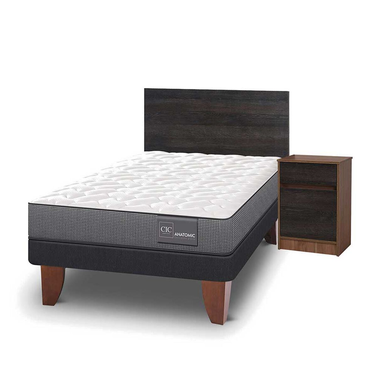 Cama Europea CIC 1,5 Plazas Anatomic + Respaldo + Velador Espresso