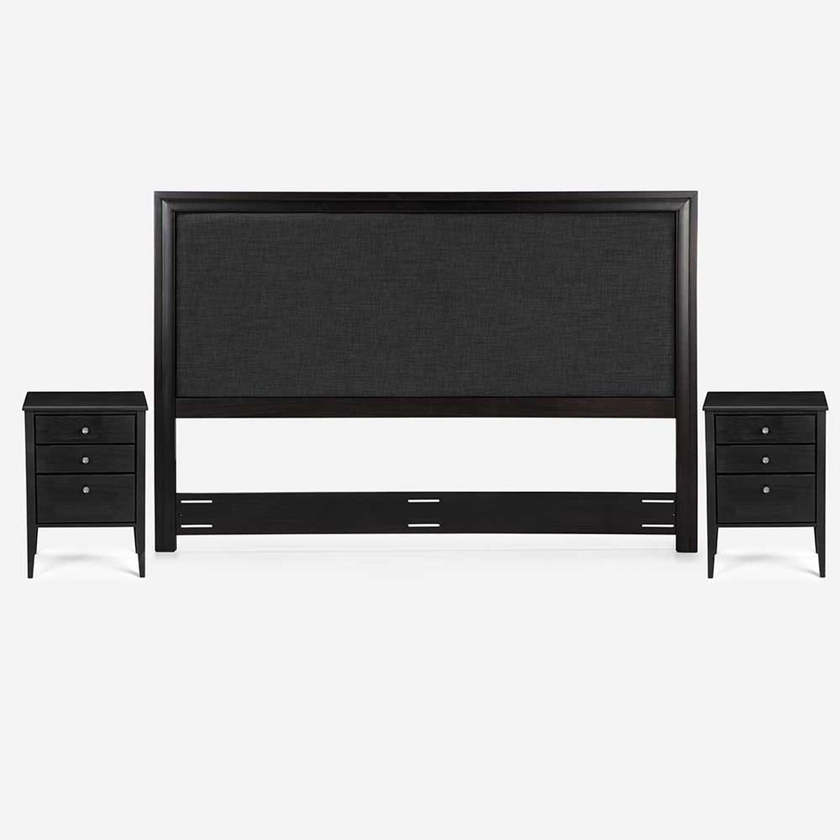Cama Europea Rosen Base Dividida Súper King Tempo + Respaldo + 2 Veladores Nolita Grafito
