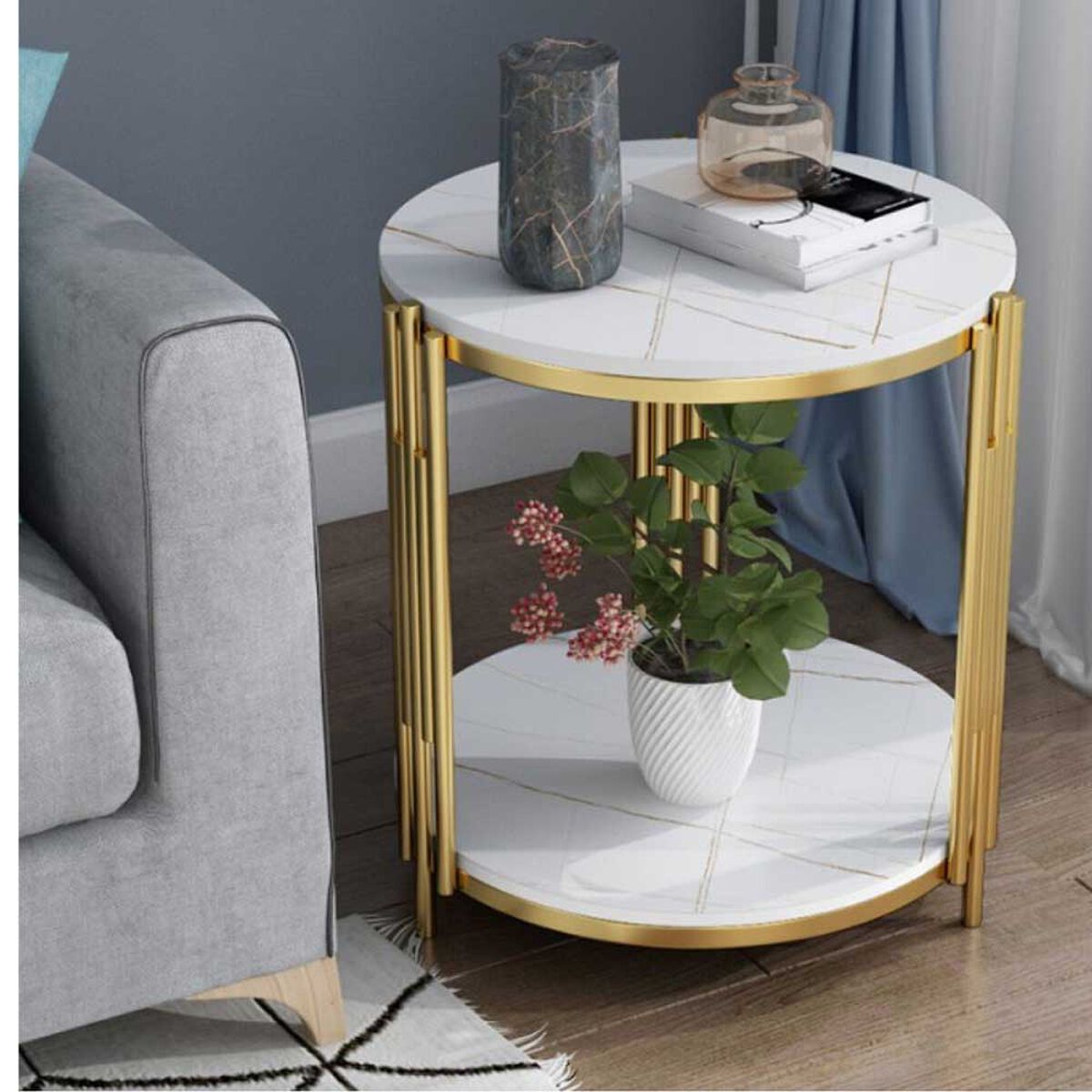 Mesa Lateral de Metal Ankara Store Italy Blanco Dorado