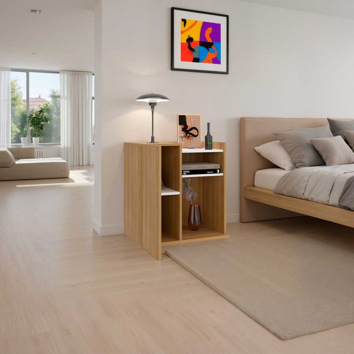 Velador Tuhome Cairo 1 Puerta Fresno Europeo y Blanco