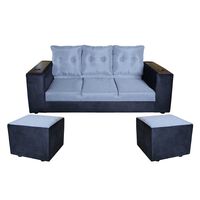 Sofá Muebles MYM Julietta 3 Cuerpos + Dos Pouf 1 Cuerpo Negro Gris