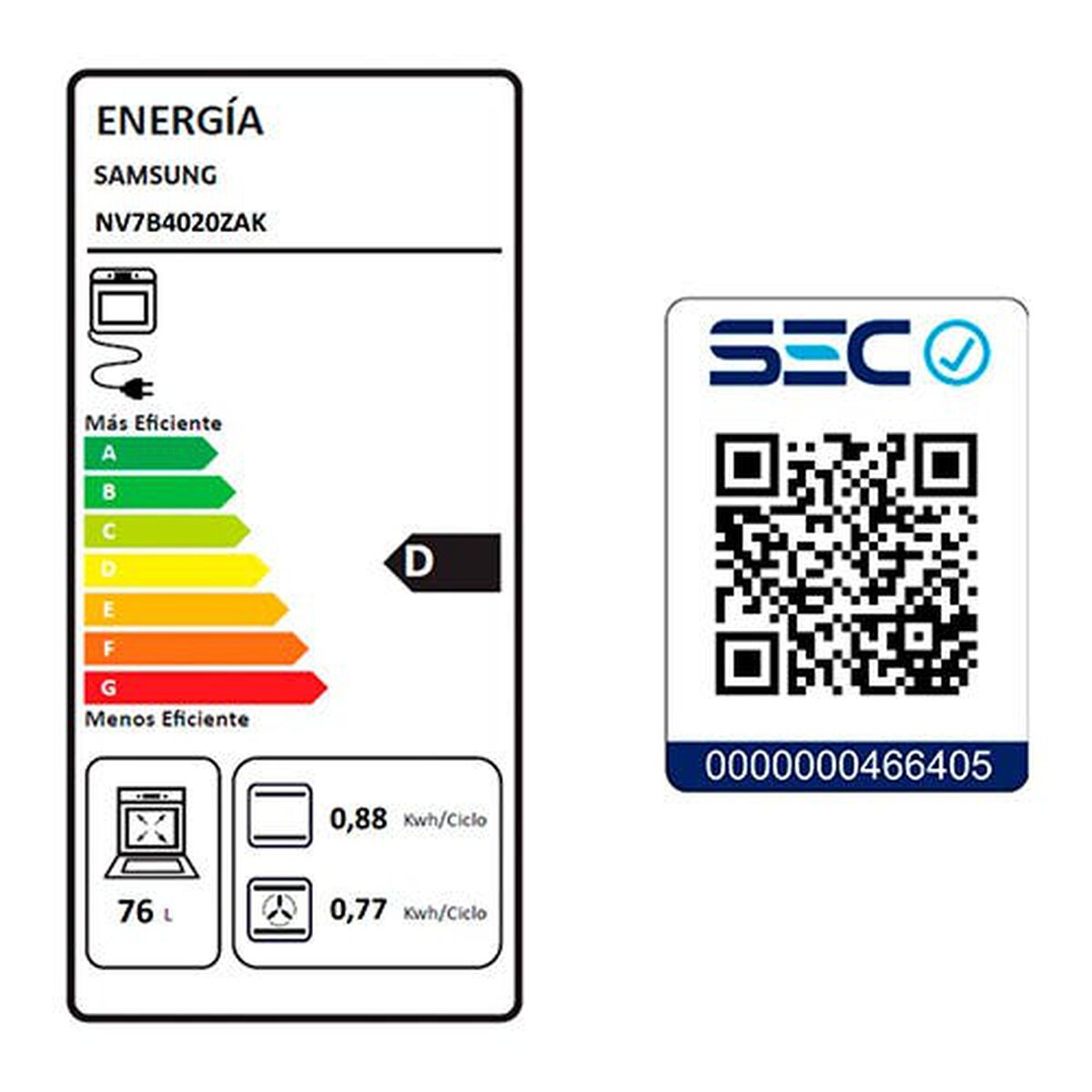 Horno Empotrable Eléctrico Samsung NV7B4020ZAK/ZS 76 lts.