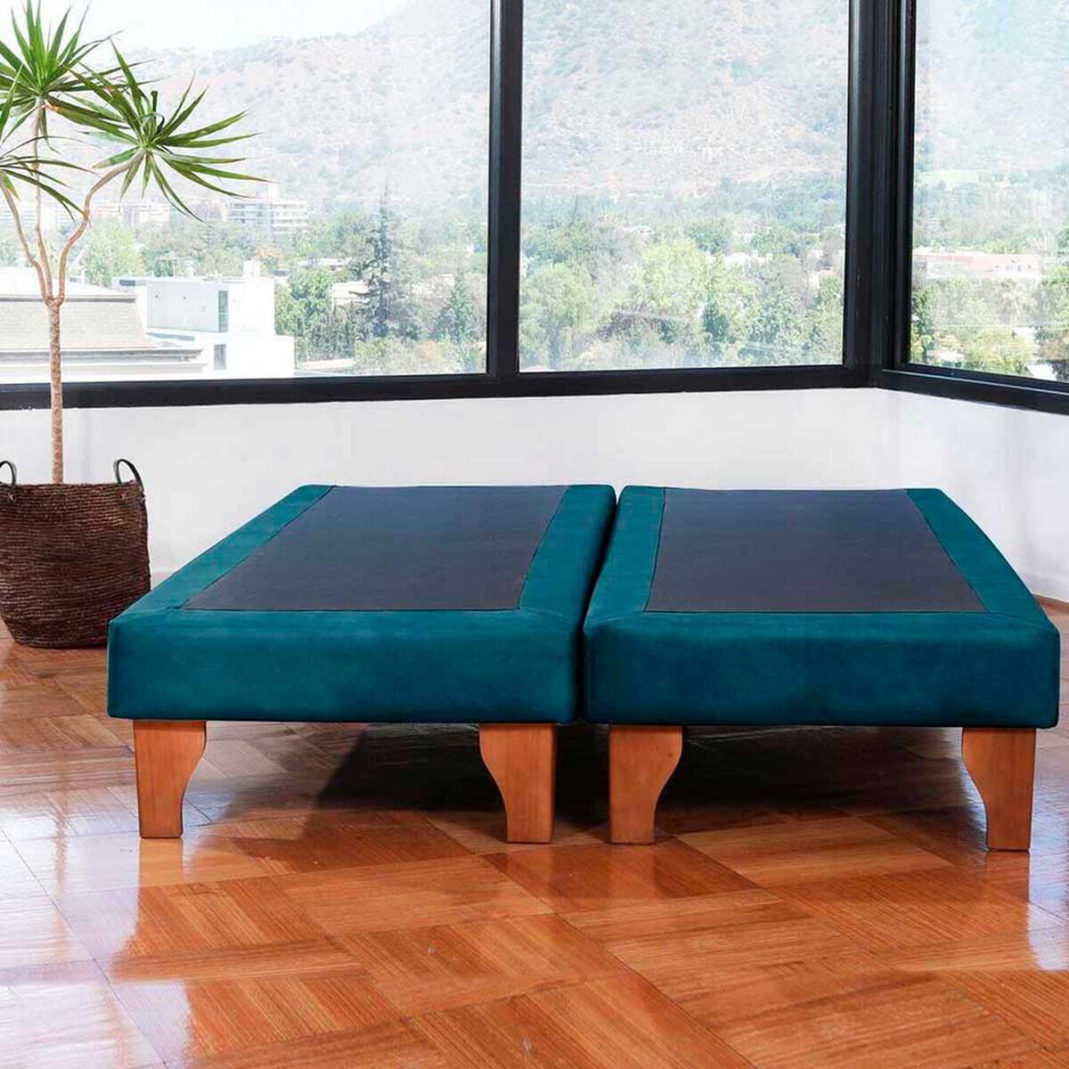 Base Europea Dividida Latam Home 2 Plazas Zen Tela Velvet Azul Petroleo