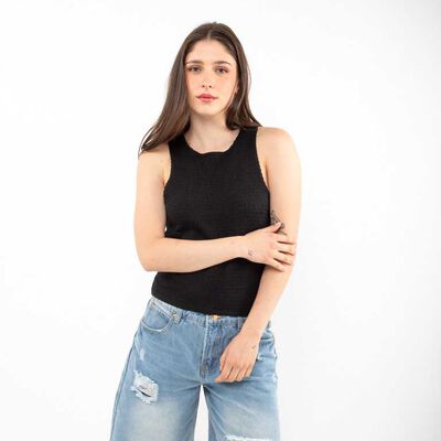 Polera Sin Mangas Mujer Icono Negro, Print