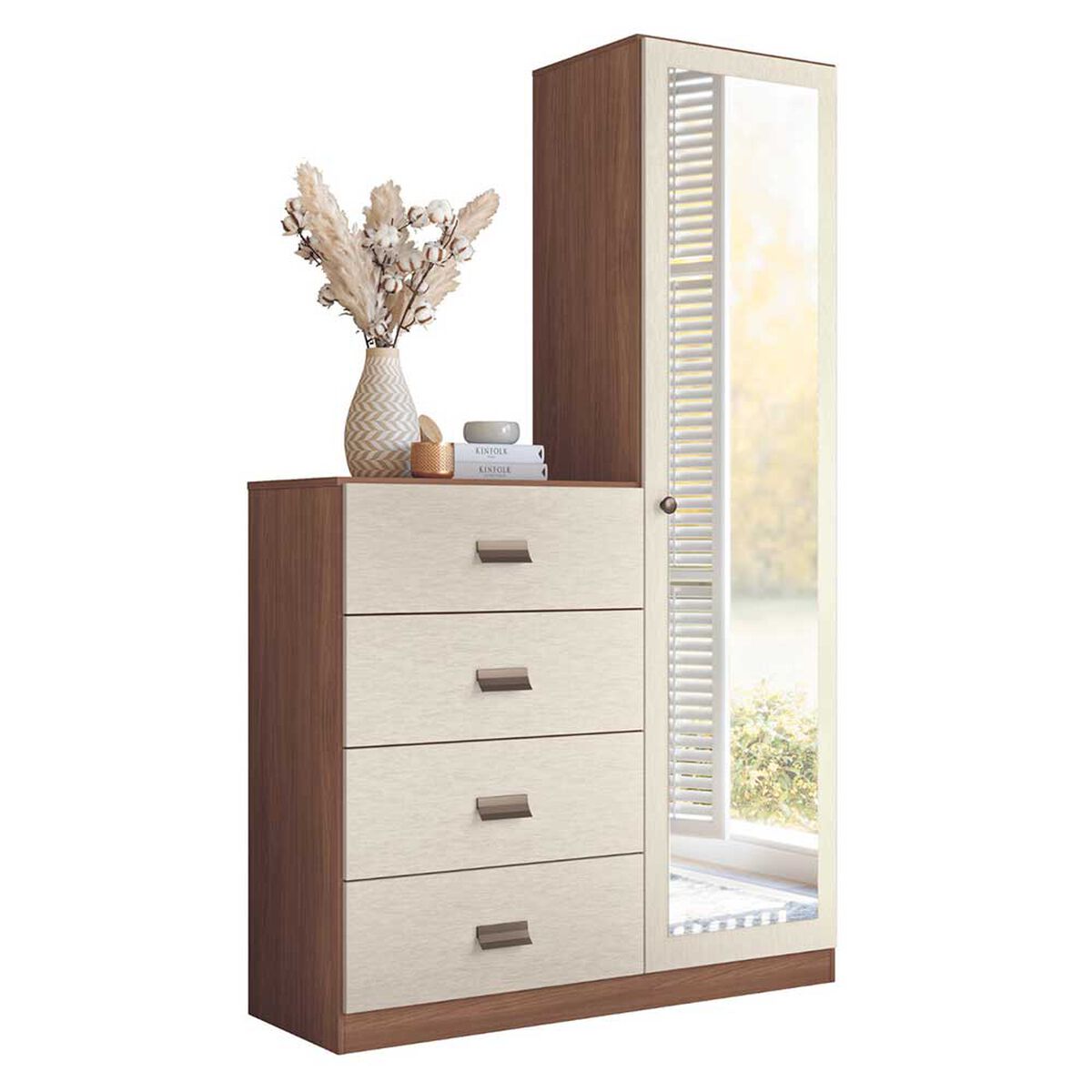 Cómoda Onessta Estilo 1 Puerta 4 Cajones Jatoba Arena