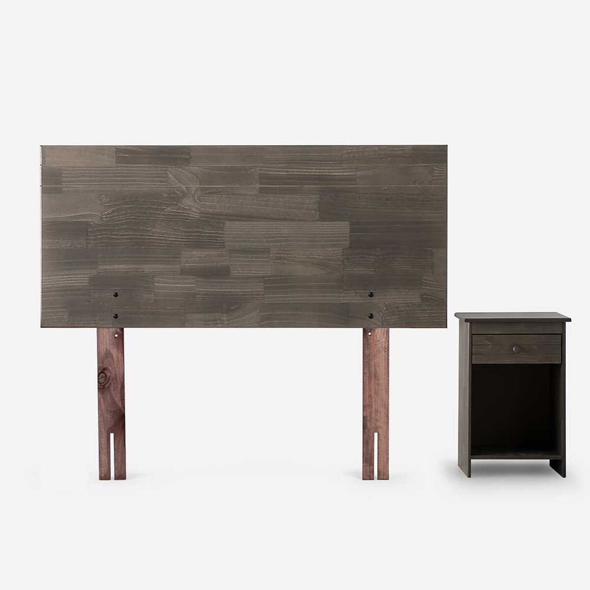 Cama Europea Rosen 1 Plaza Wave + Respaldo + Velador Tabor Grafito