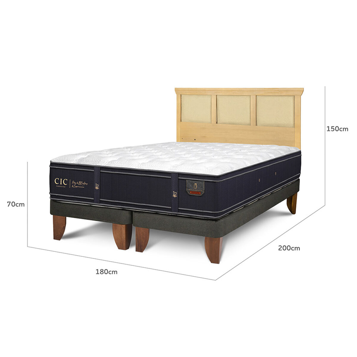 Cama Europea CIC Base Dividida King Grand Premium + Respaldo Torino Mostaza