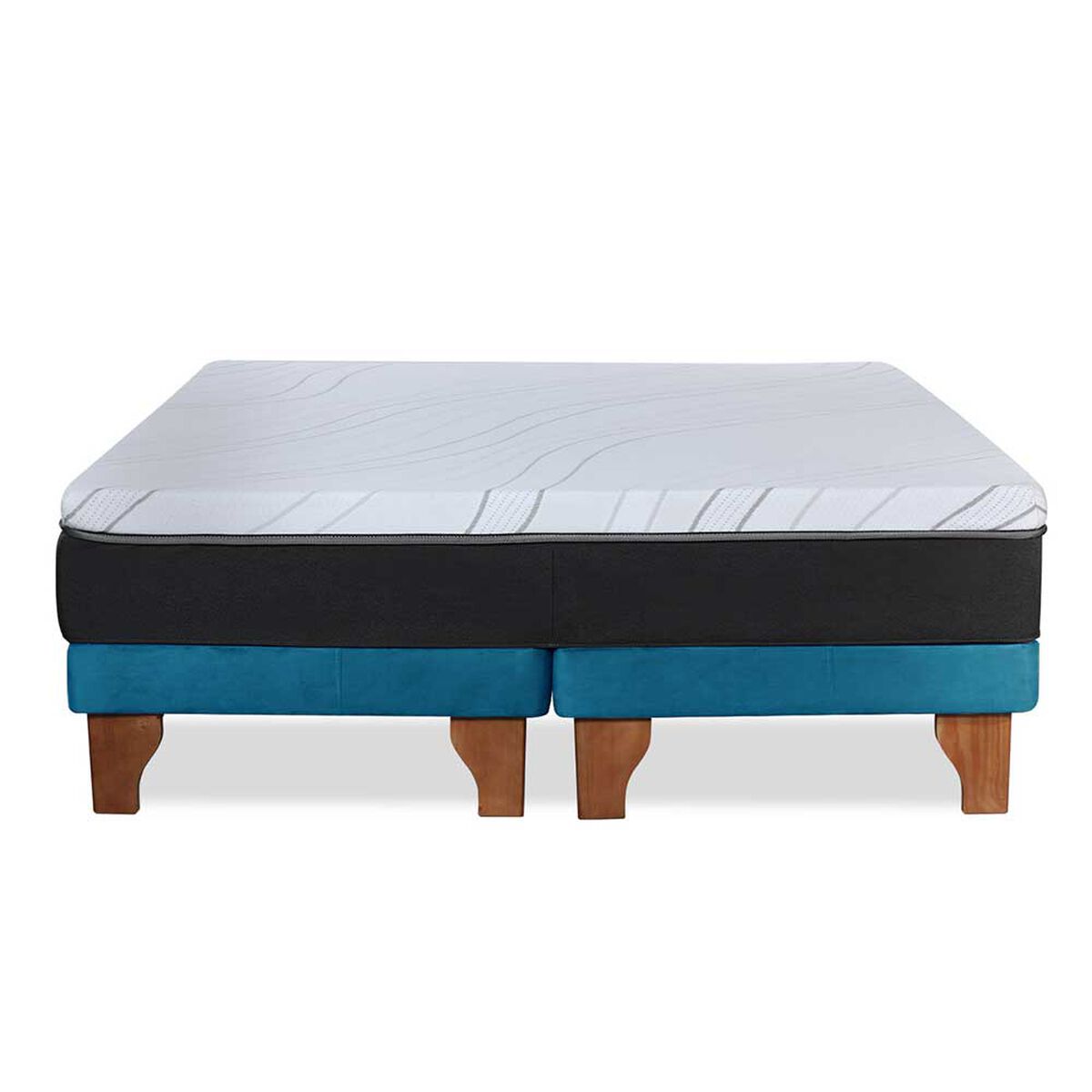 Cama Europea Latam Home Base Dividida King Zen Top Foam Soft Velvet Azul Petróleo
