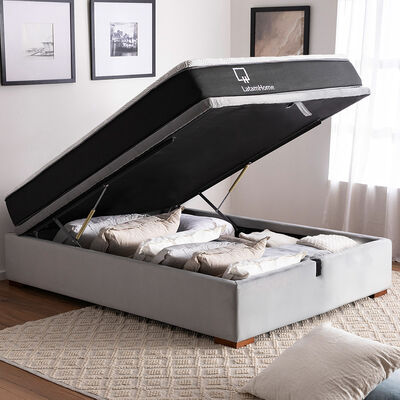 Cama Baúl Latam Home Full Colchón New Top Gris + 2 Almohadas