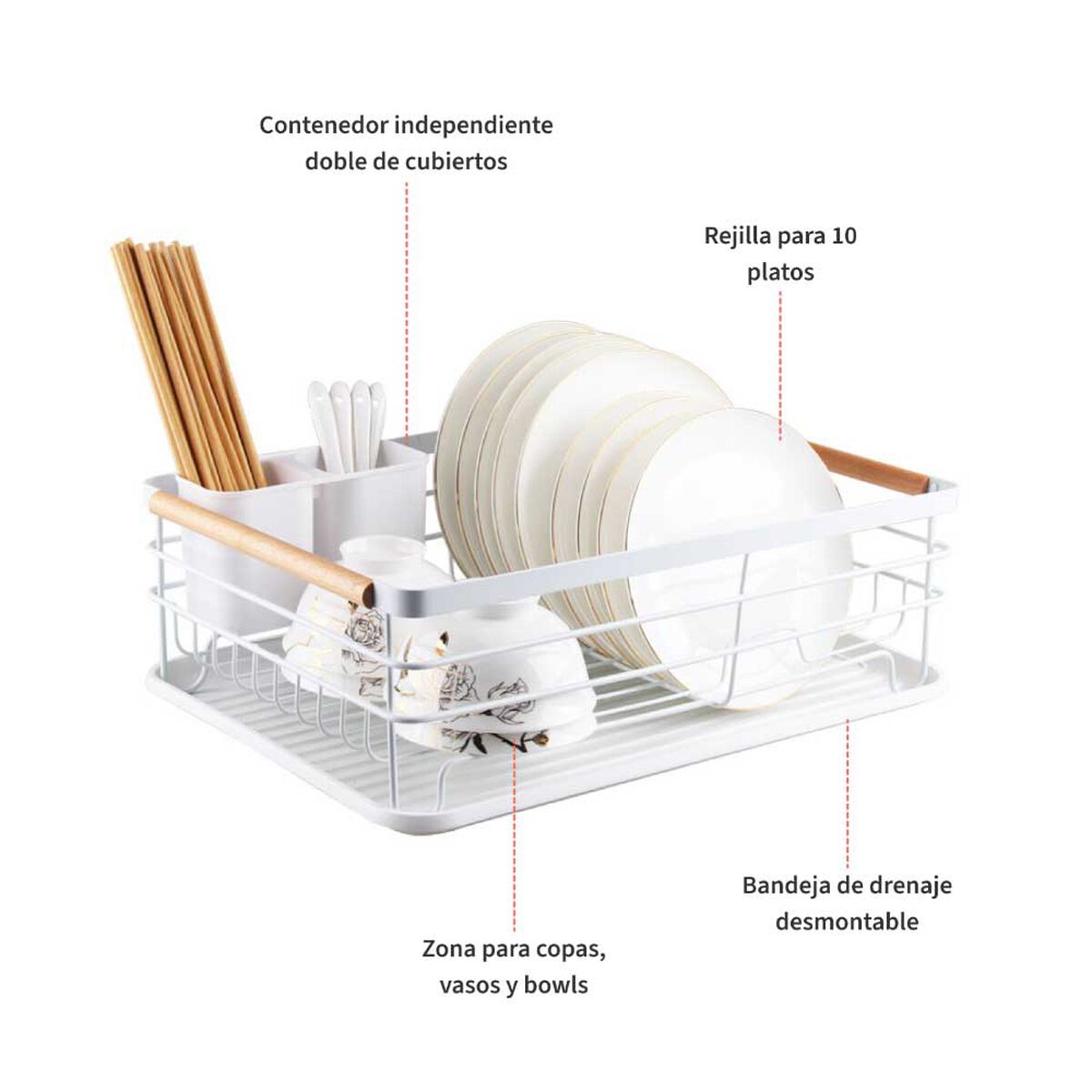 Secaplatos Escurridor Simplit 1 Nivel Acero Inoxidable Blanco