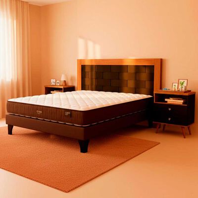 Combo Cama Europea Rosen 2 Plazas Ergo T + Respaldo + 2 Veladores Dreams 2 Plazas Treliza Negro