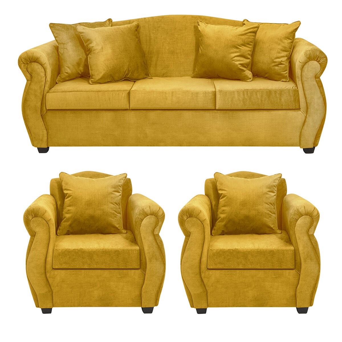 Juego de Living Innovamuebles Azucena Sofá 3 Cuerpos + Dos Sillones 1 Cuerpo Mostaza 