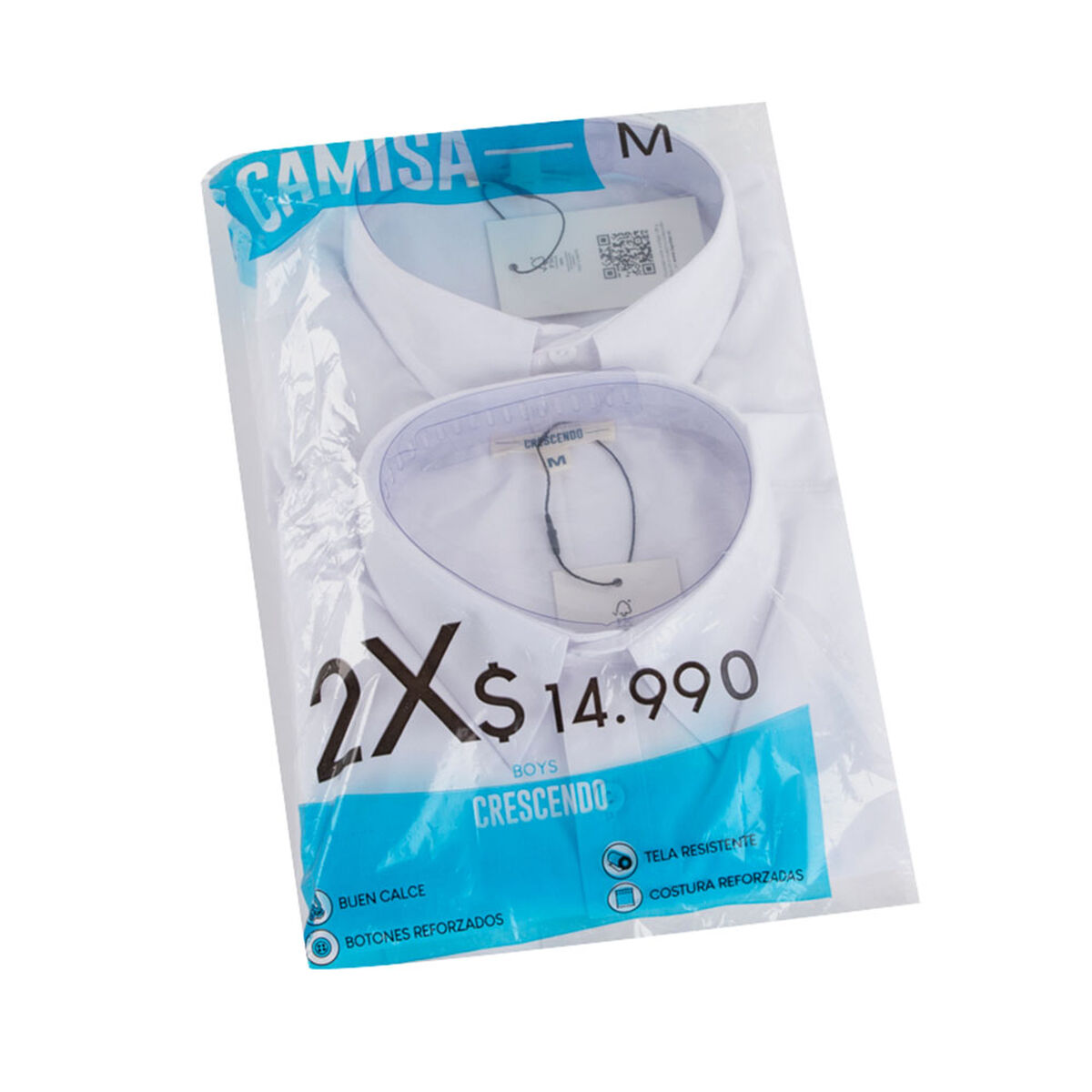 Pack 2 Camisa Escolar Ni&ntilde;o Talla S a XL Crescendo