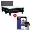 Combo Cama Europea Celta Base Dividida 2 Plazas Black Soul + Respaldo Gijón Acolchado + Celular Bmobile Dots Ultra 128GB 6,5” Azul Liberado