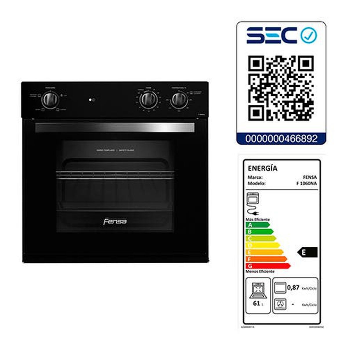 Horno Empotrable Eléctrico Fensa F1060NA 66 lts.
