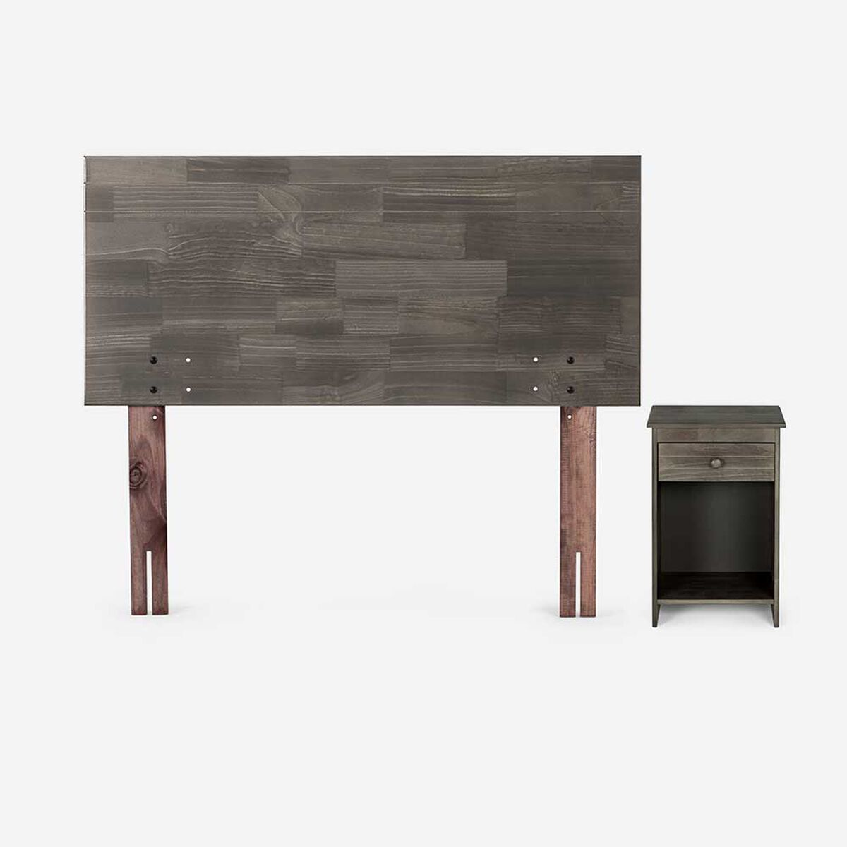 Cama Europea Rosen 1 Plaza Wave + Respaldo + Velador Tabor Grafito + Almohada Light Americana