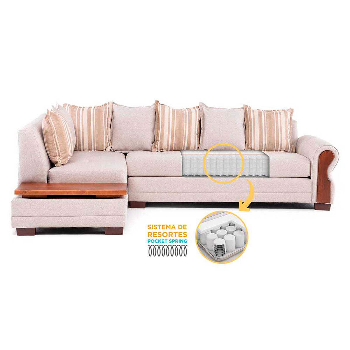 Sof&aacute; Seccional Living Factory Dakota 6 Cuerpos Beige