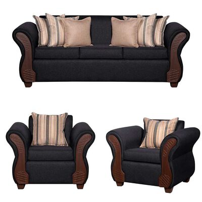 Imagen 1 del producto Juego de Living Ruzam Mobel Marsella Sofá 3 Cuerpos + Dos Sillones 1 Cuerpo Lino Negro