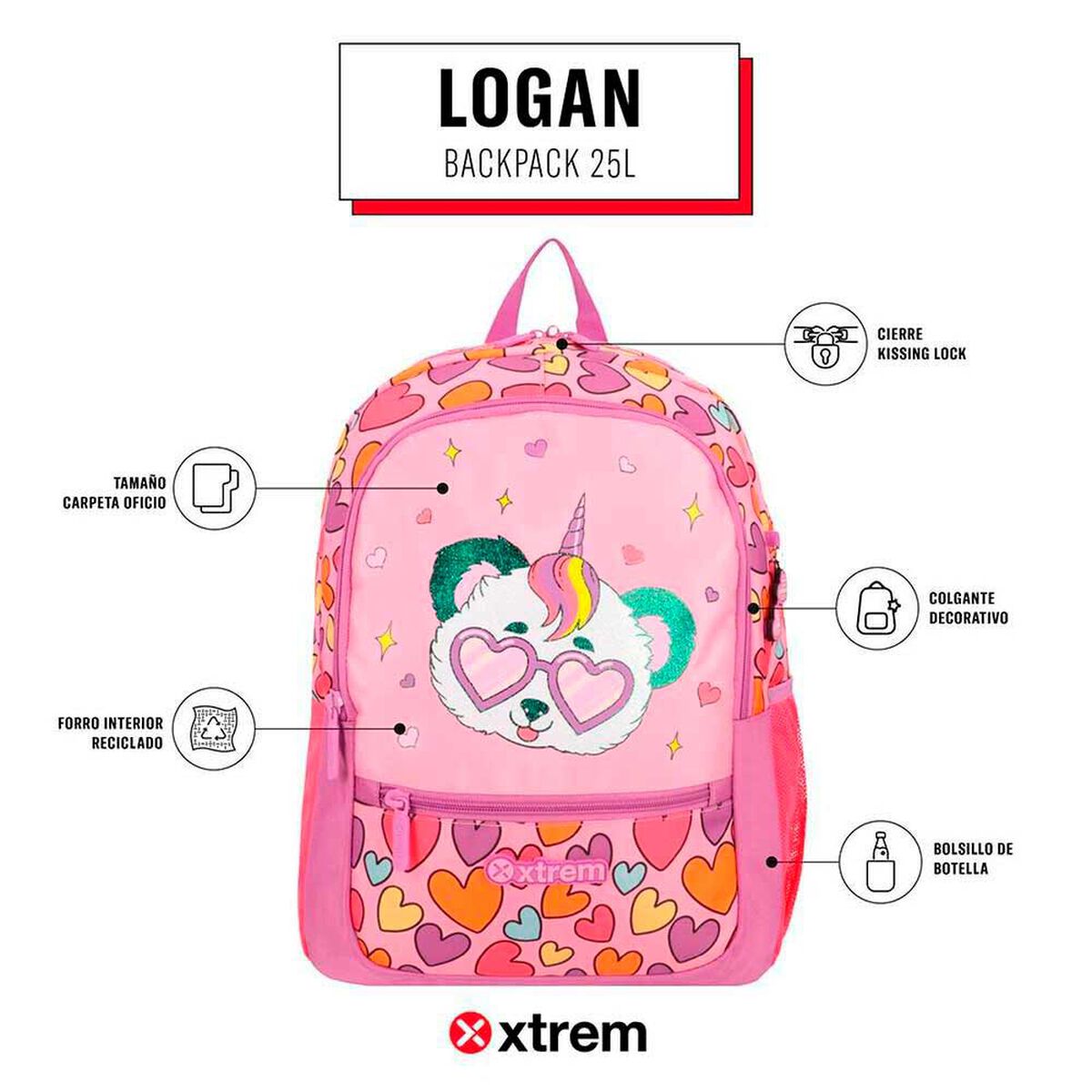 Mochila Xtrem Logan 5XT Panda Rosado