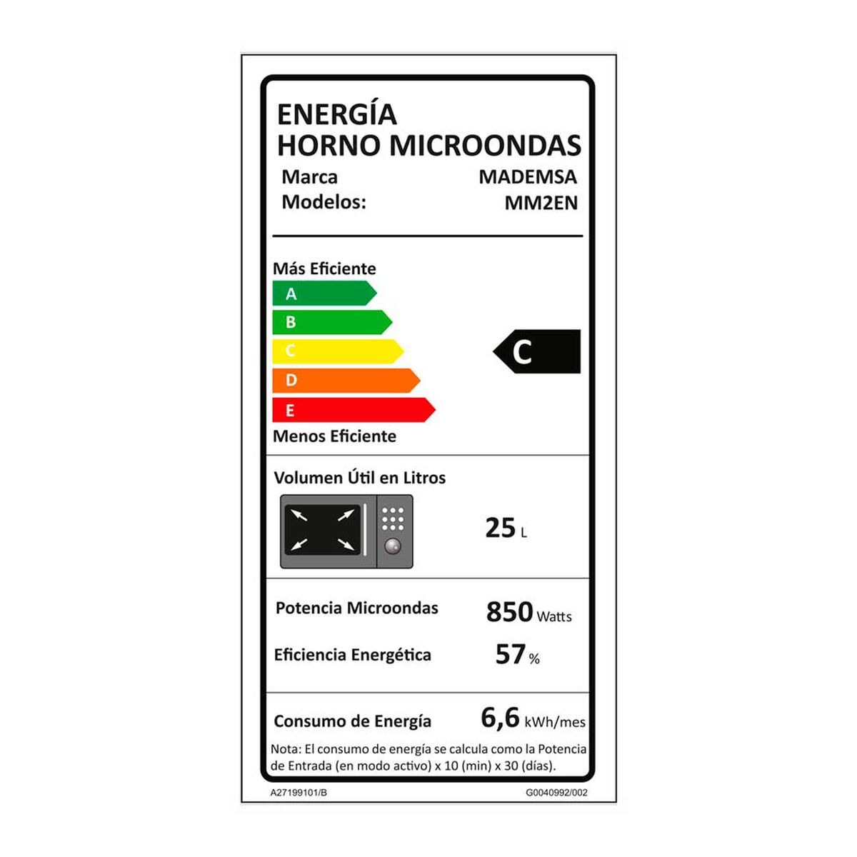 Microondas Empotrable Mademsa MM2EN 27 lts.