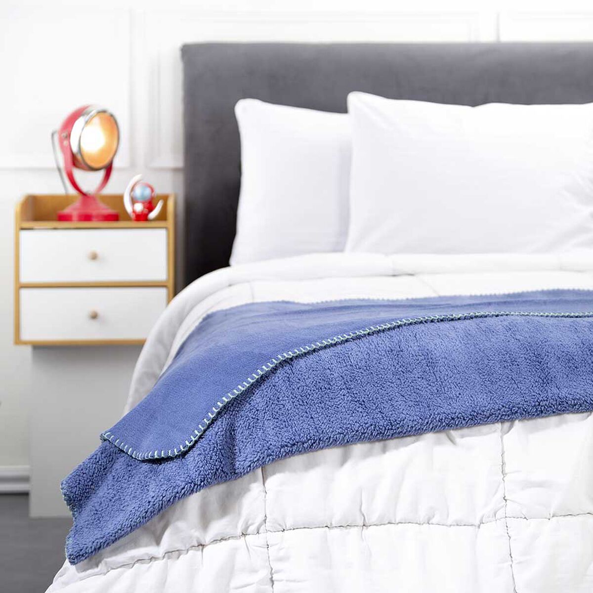 Manta Coral Fleece Sherpa Casanova Kids 125 x 150 cm Liso Azul