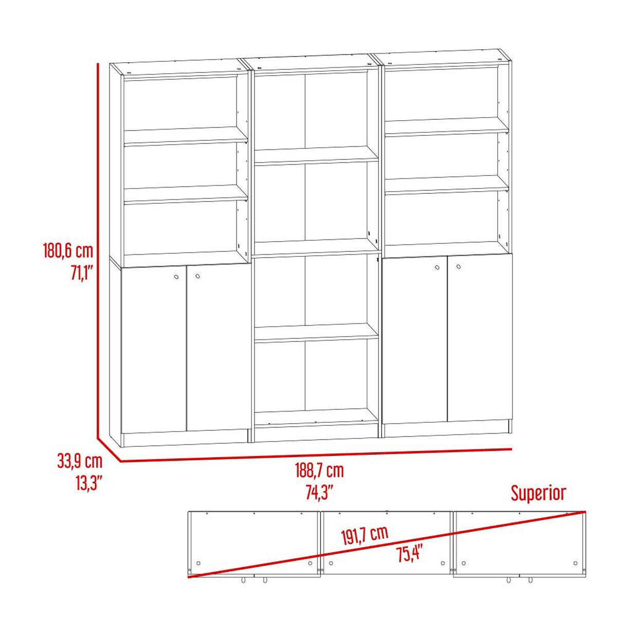 2 Estantes 2 Puertas + Estante 4 Repisas TuHome Home Blanco