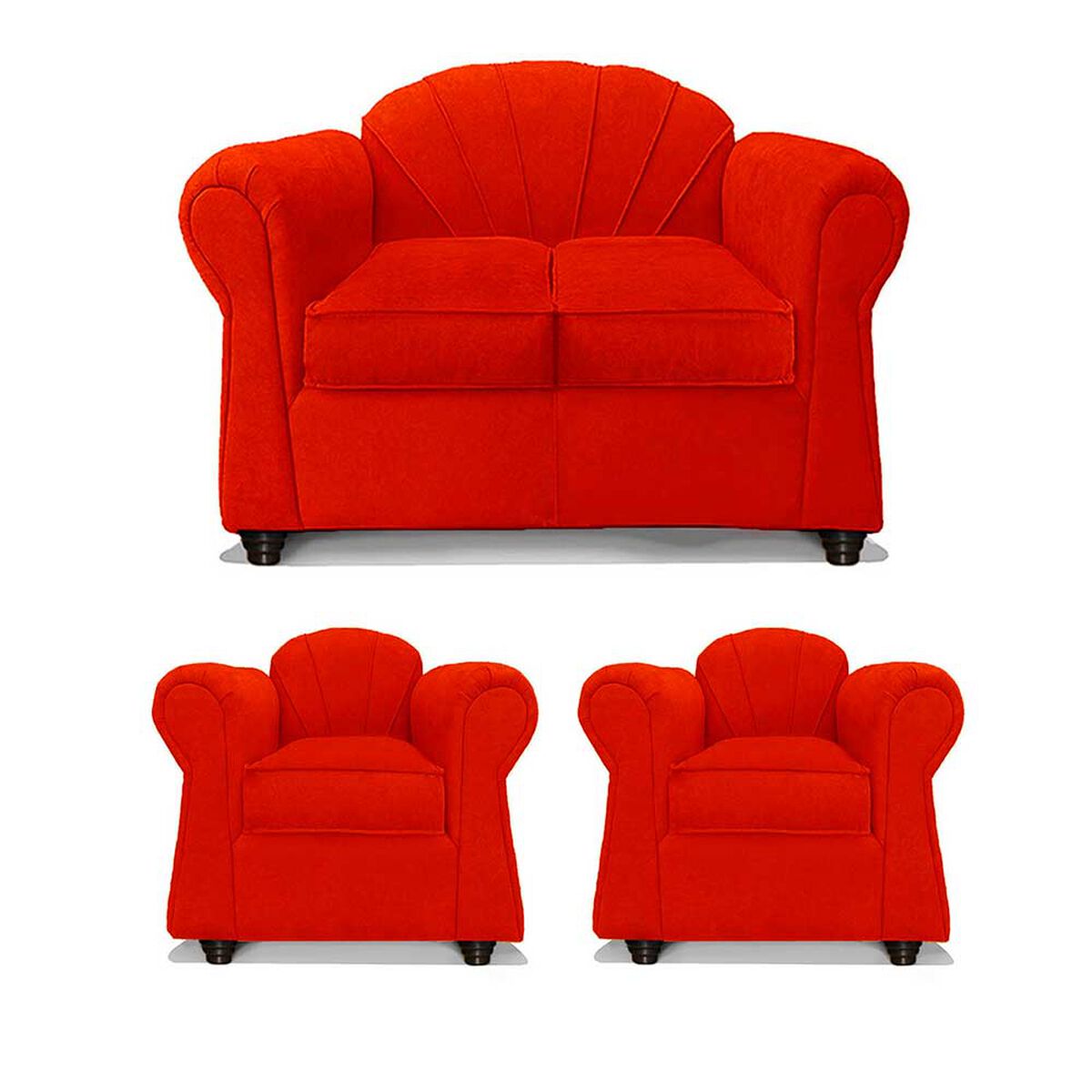 Juego de Living Elegant Detail Marsella Sof&aacute; 2 Cuerpos + Dos Sillones 1 Cuerpo Rojo