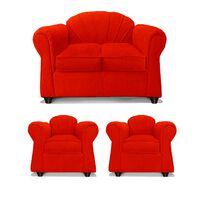Juego de Living Elegant Detail Marsella Sofá 2 Cuerpos + Dos Sillones 1 Cuerpo Rojo