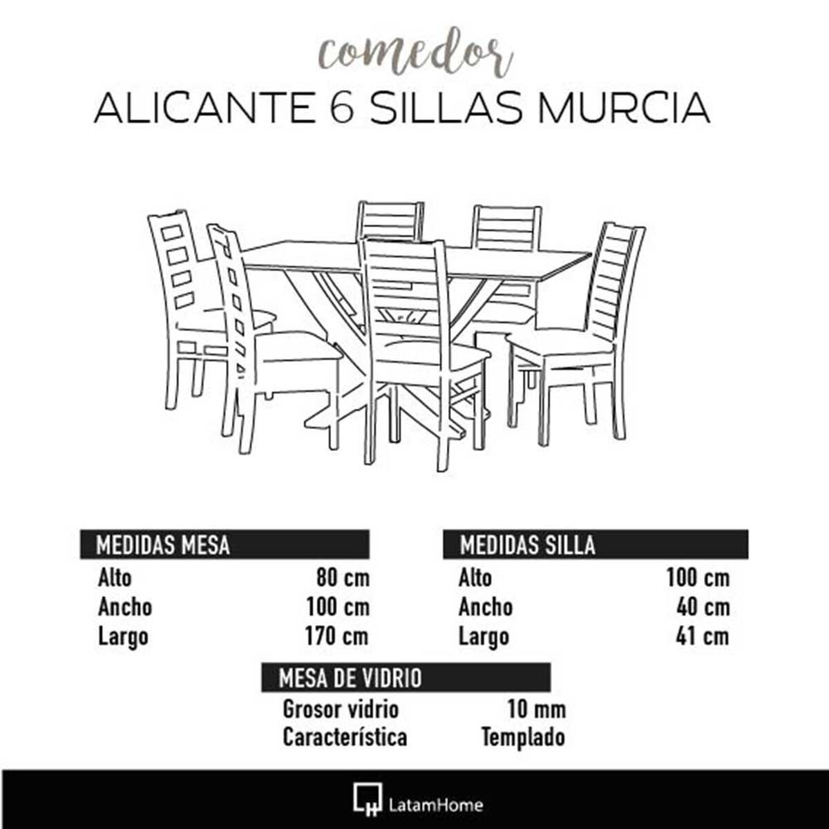 Juego de Comedor Latam Home Alicante 6 Sillas Café Moro