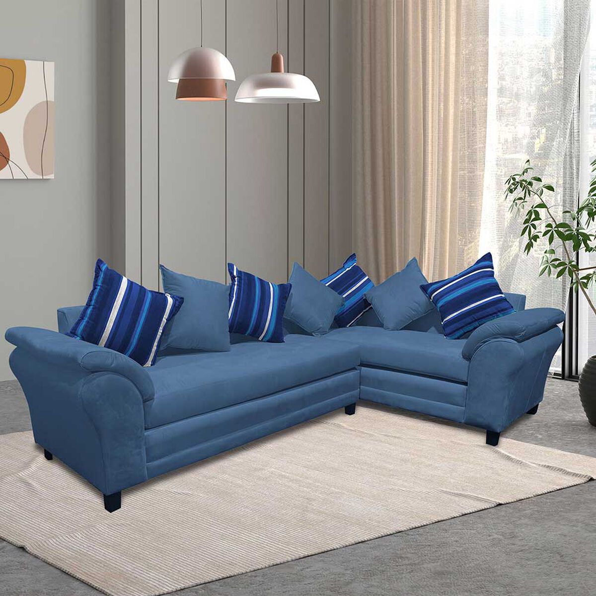 Sofá Seccional Derecho Living Factory Capri 5 Cuerpos Azul Piedra