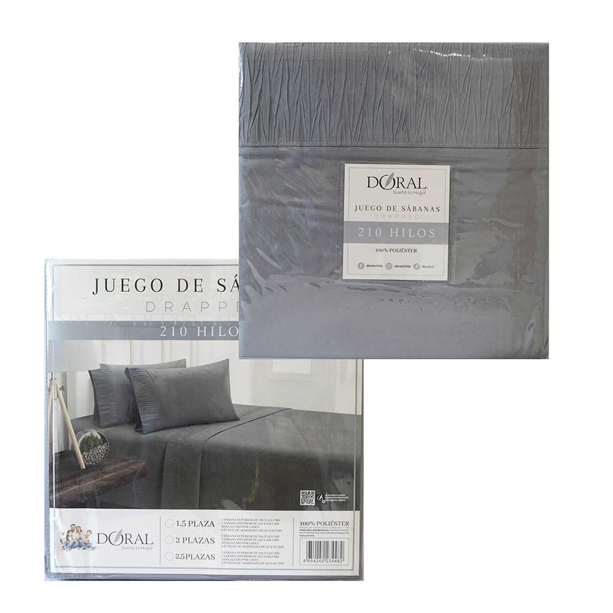 Juego de S&aacute;banas Doral King Lisas Gris
