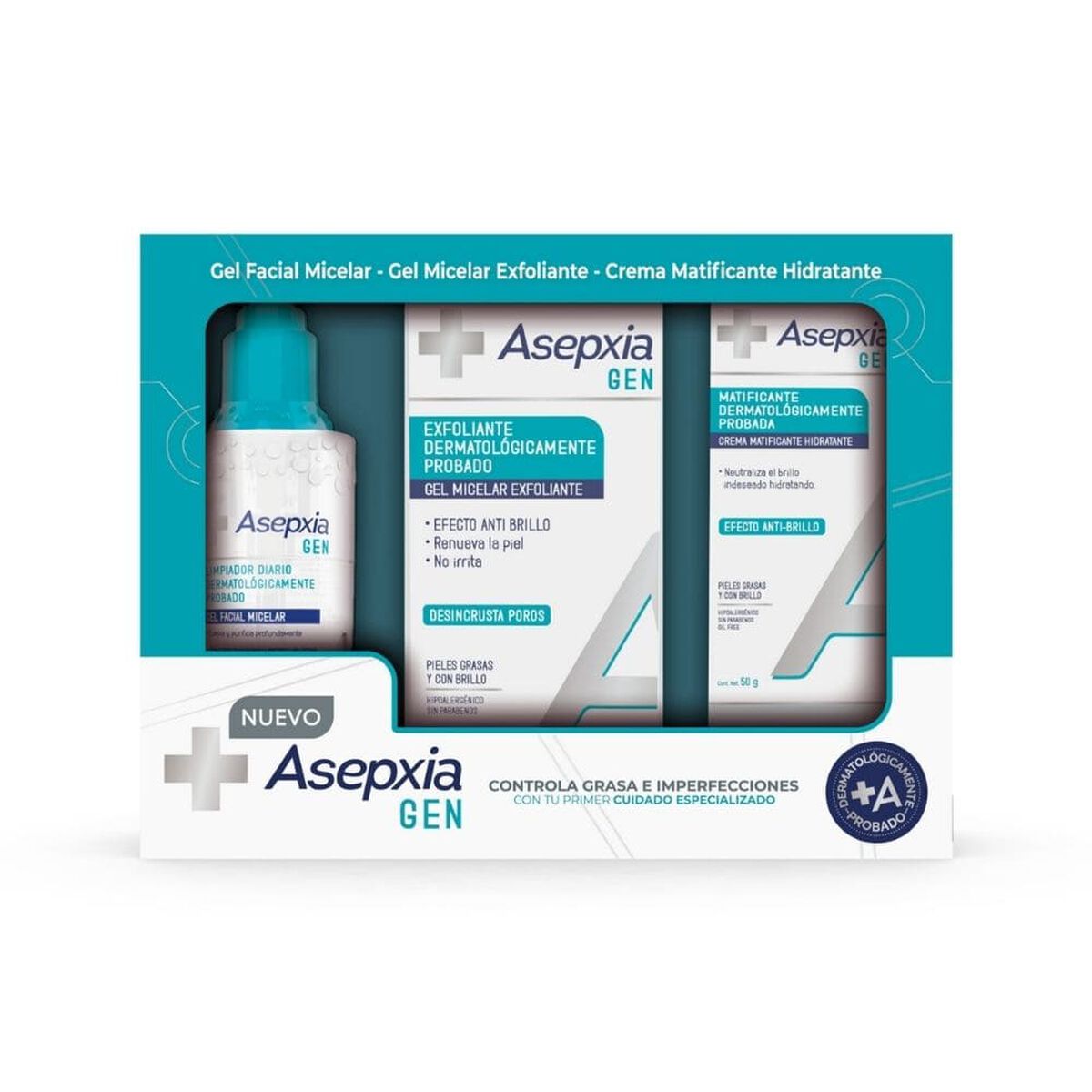 Pack  1 Asepxia Gen Crema + 1 Gel + 1 Exfoliante Asepxia