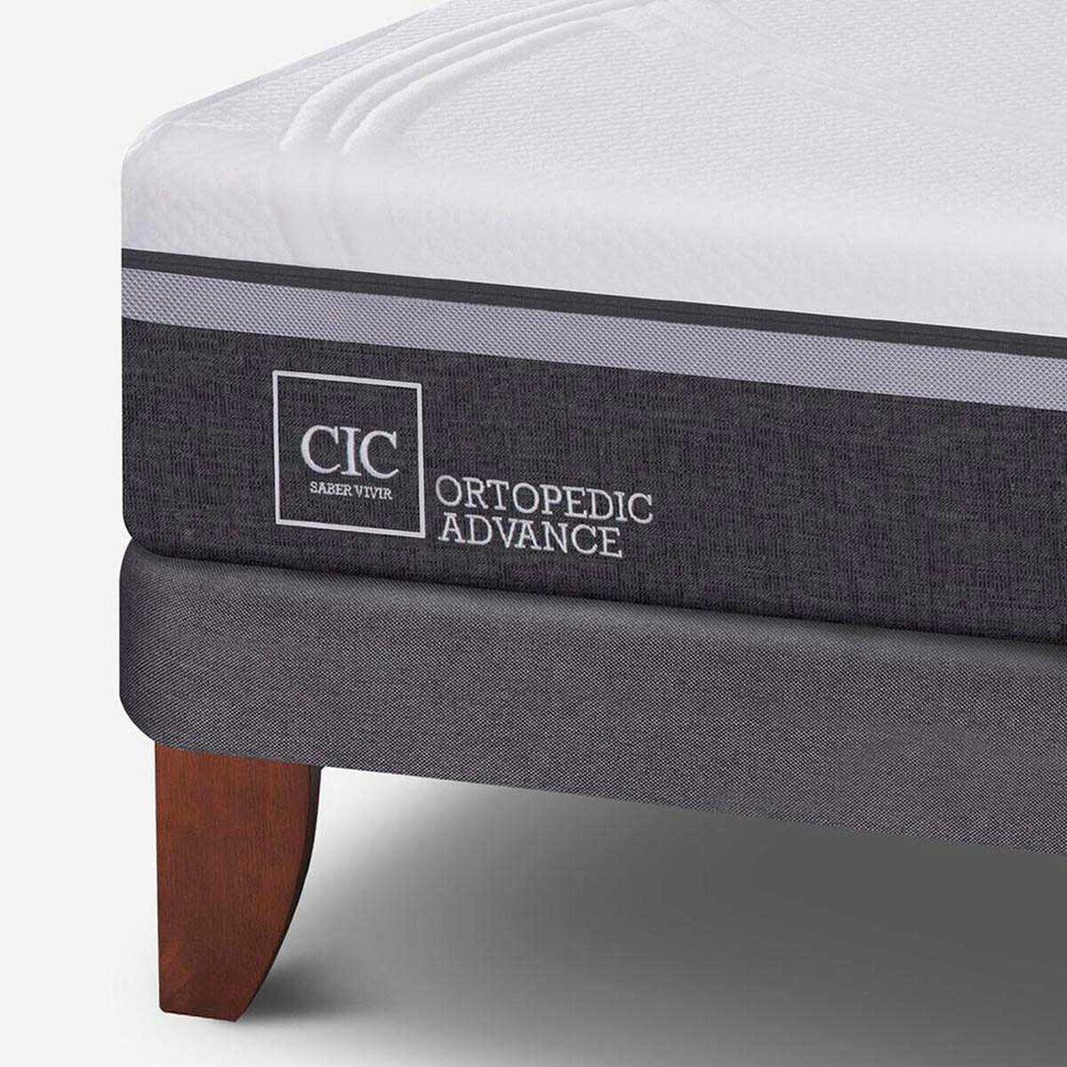 Cama Europea CIC 2 Plazas Ortopedic Advance + Respaldo + 2 Veladores Mil&aacute;n + Almohadas Viscoel&aacute;sticas